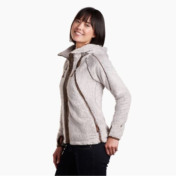 KUHL Fleece Flight Jacket in Stone Womens Medium Full Zip Outdoor Hooded Coat - Picture 3 of 15